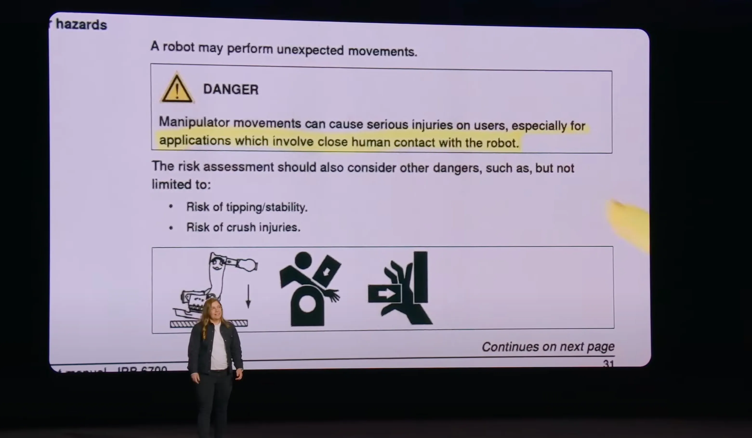 A picture of the manual for the same robot saying danger it can kill you