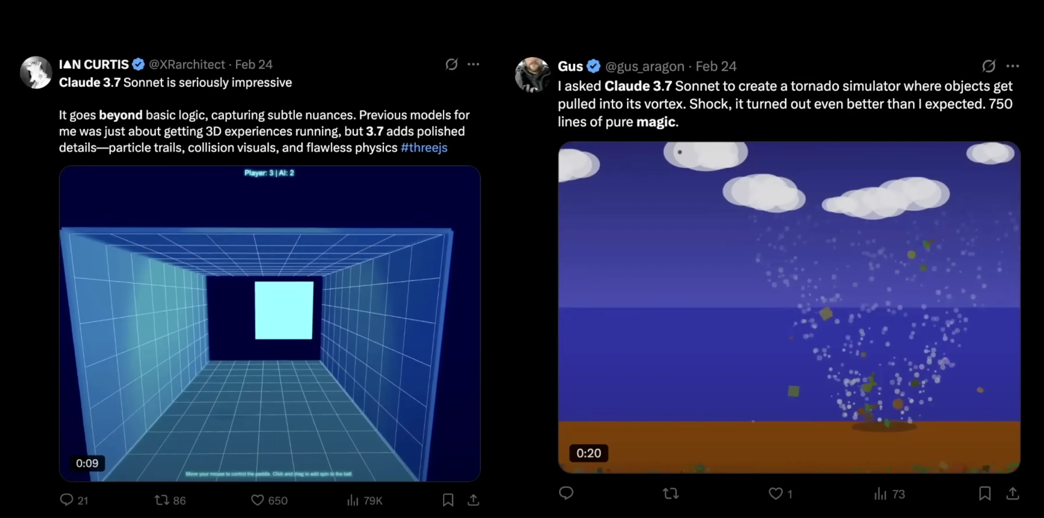 Tweets talking about playing around with Claud 3.7